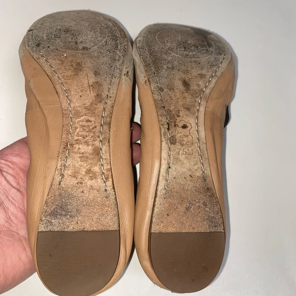 Tory Burch Tan Leather Ballet Flats With Logo Sz Women’s 7.5 M - Picture 9 of 11